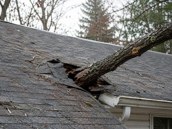 Tree branch thru shingle roof in nepa